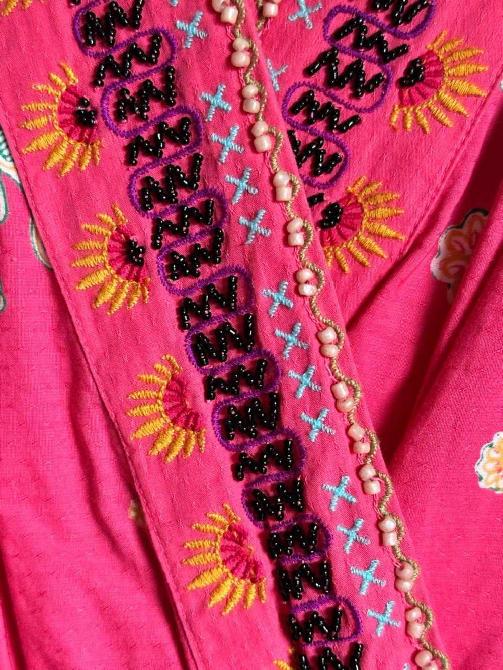 Anthropologie Raquel Beaded + Embroidered Wrap Style Mini Dress in Pink, Size M - Picture 4 of 13